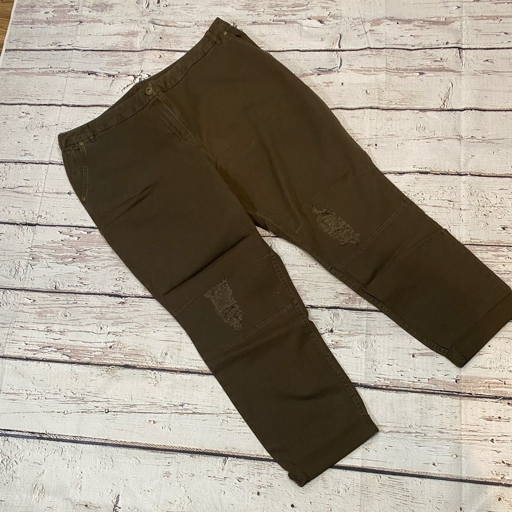 Simply Be Women's Stretch Denim Distressed Casual Pants Olive-(Multiple Sizes)